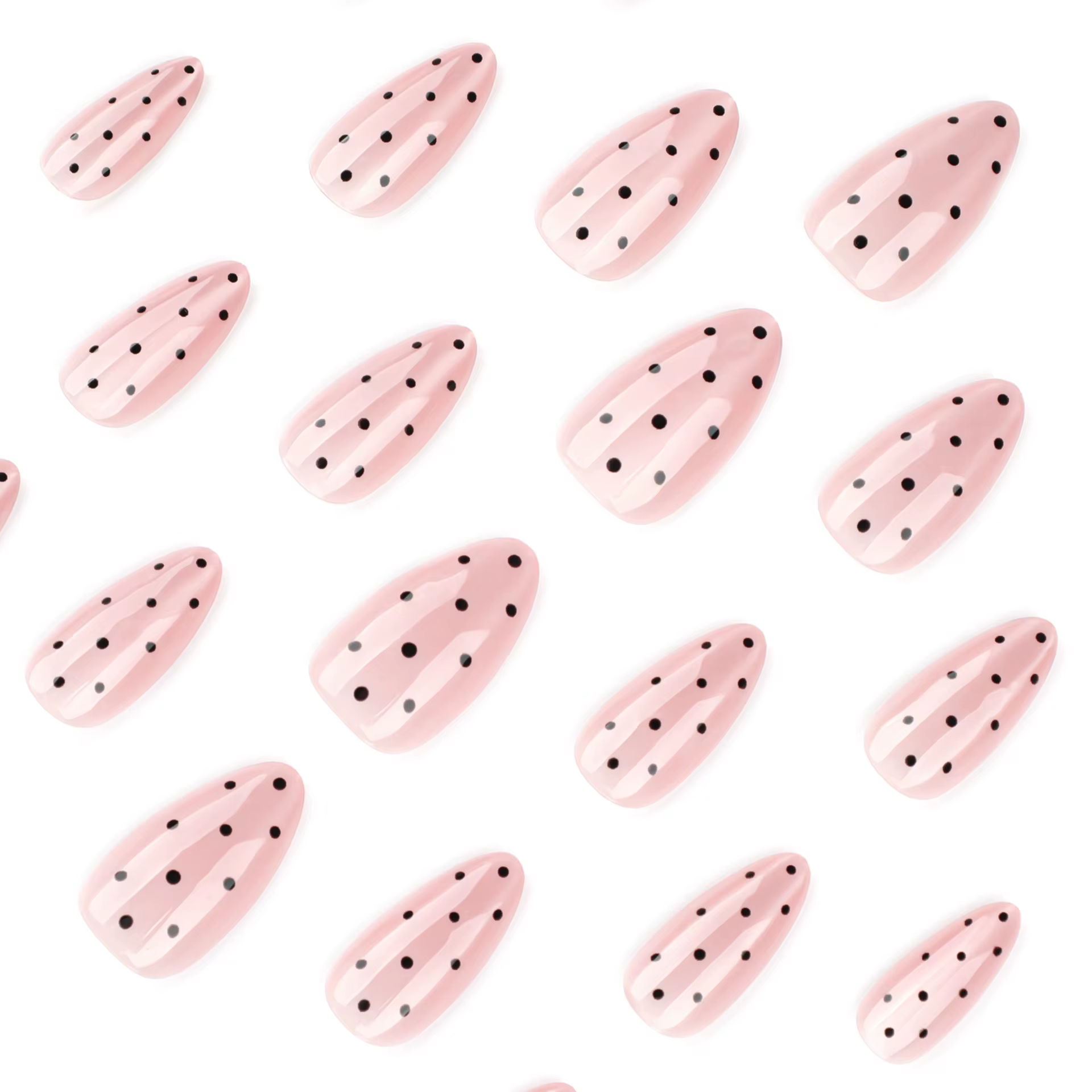 Faux ongles œil de chat rose, 24 pièces, avec points noirs imprimés, couverture complète, portables, doux, coréen, amande, pointes à pression