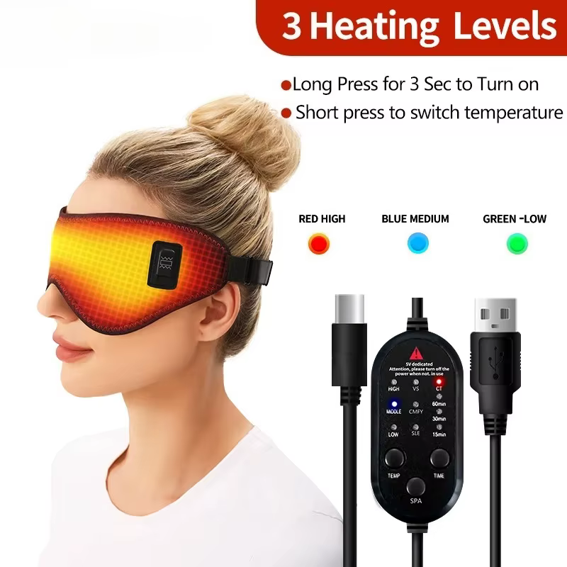 Masque chauffant massant pour les yeux - Compresse chaude soulage la fatigue