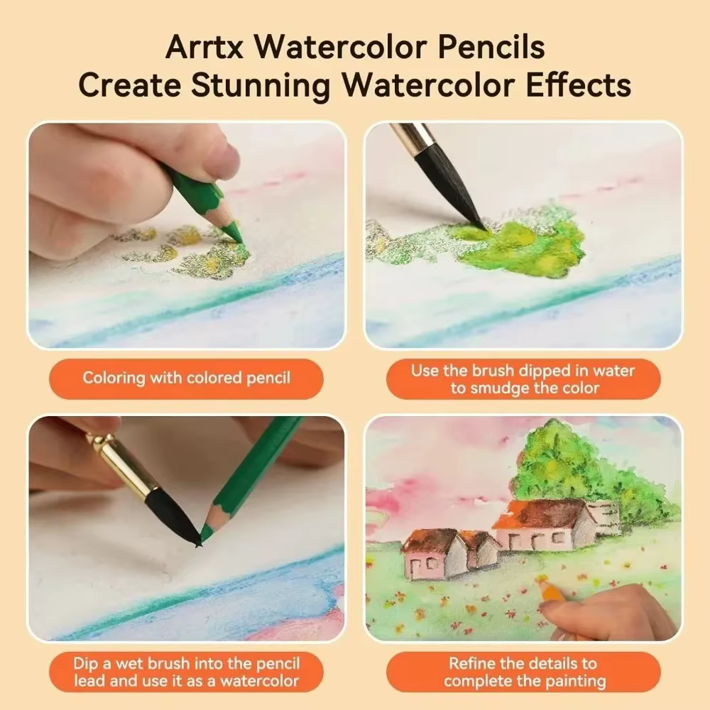 Arrtx 72 couleurs ensemble de crayons de couleur solubles dans l'eau avec brosse en Nylon crayon aquarelle fournitures d'art pour dessin croquis coloriage