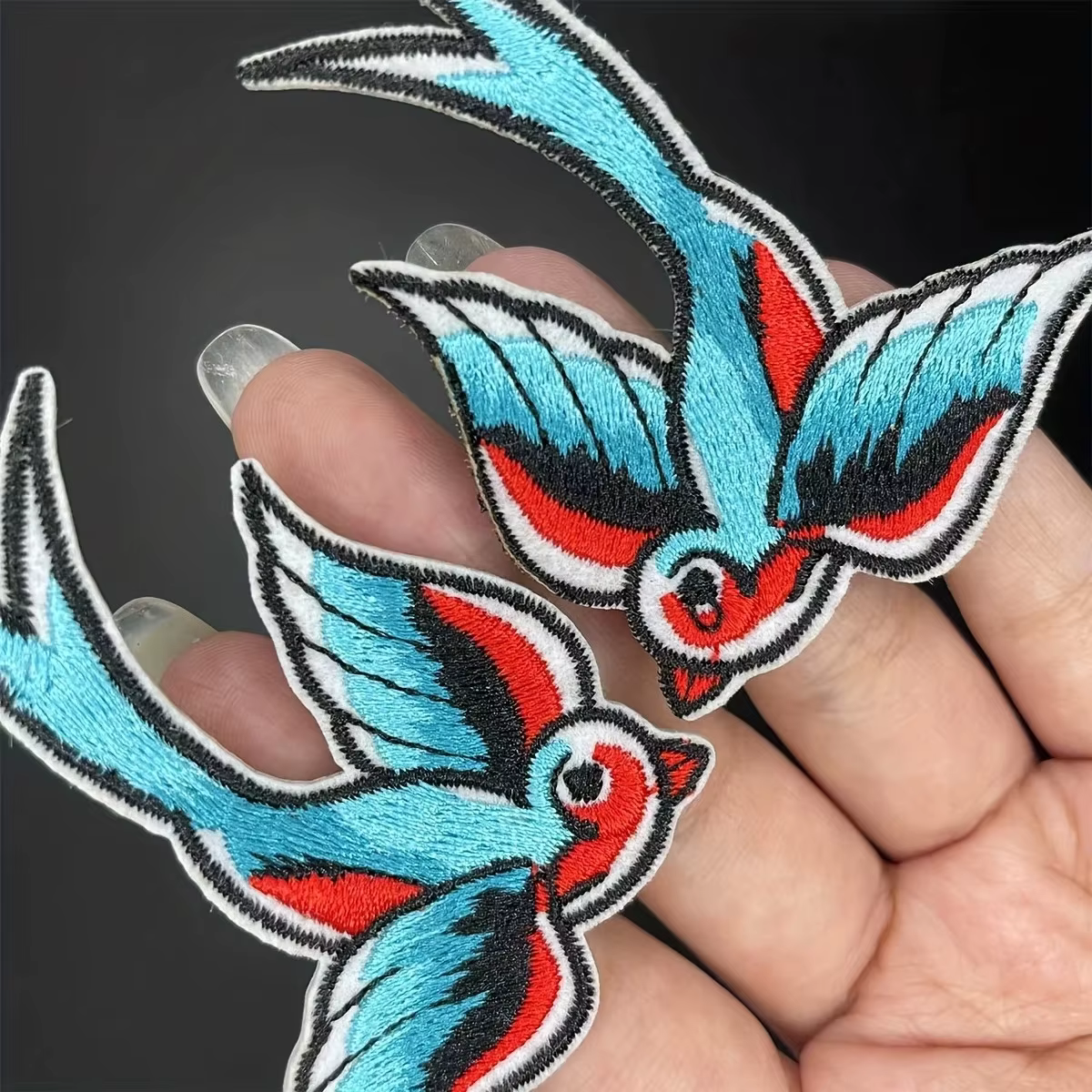 Phenix Birds – paire de patchs à repasser brodés bleu rose or
