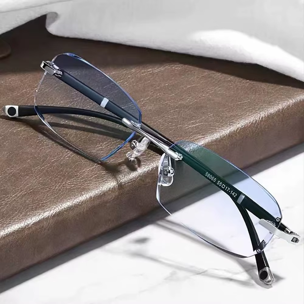 Lunettes de presbytie anti-bleu sans cadre pour hommes, lunettes à bords coupés, lunettes claires, anti-fatigue, HD, presbytie, nouveau