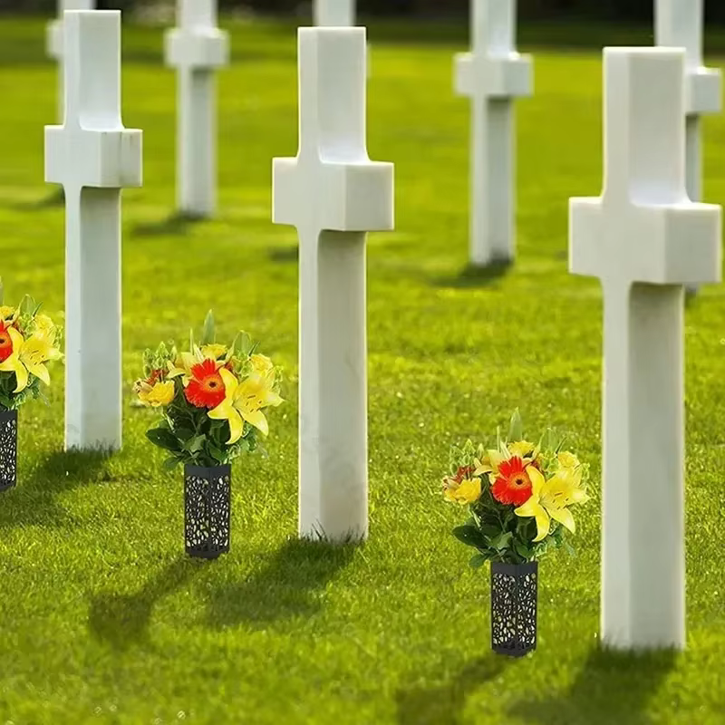 Vases de cimetière commémoratifs avec piquet, porte-fleurs pour tombes, décoration extérieure pour pierres tombales, fleurs artificielles pour tombes