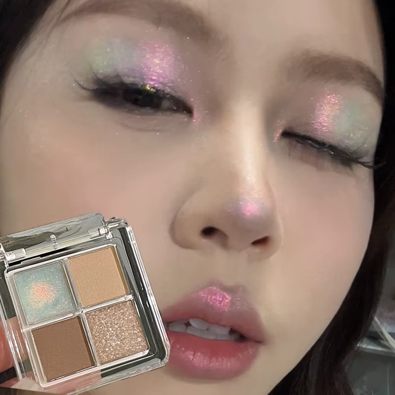Chaméléon métal rose fard à paupières Palette scintillant nacré caméléon yeux maquillage quatre couleurs paillettes