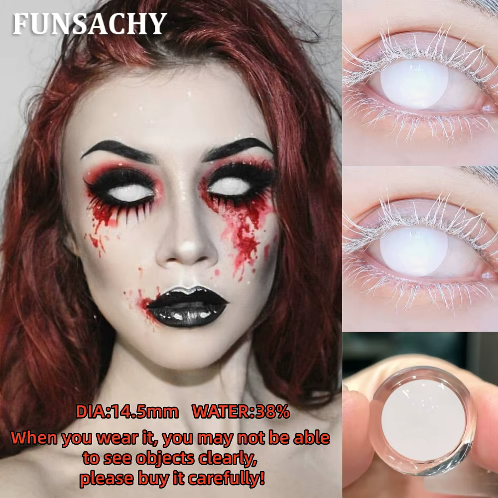 FUNSACHY Cosplay lentilles de Contact blanches pour les yeux lentille de jeu de rôle Anime Halloween