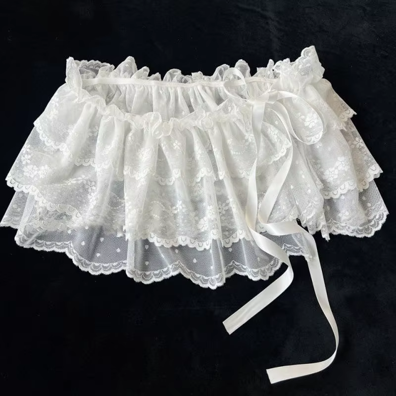 Jupe irrégulière en dentelle pour femmes, mode coréenne, rideau à fleurs blanches, maille, demi-corps, bas d'été, jean, ourlet décoratif