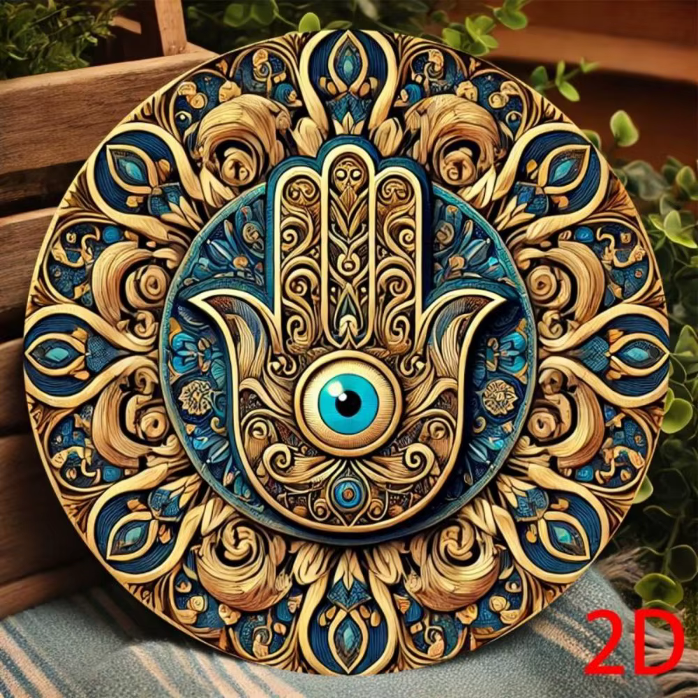 Art mural Vintage Hamsa Hand & Evil Eye, décor hindou Mandala bleu or vert, cadeau Unique de décoration de salle de Yoga pour maison et bureau