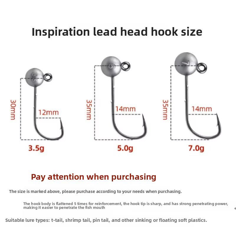 Crochet à tête de plomb d'inspiration, crochet de basse à tête de plomb moulée sous pression, pointu et puissant, tige de crochet 5 fois plus forte, revêtement ultra-lisse