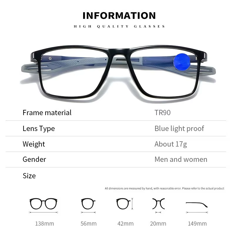 Lunettes de lecture anti-lumière bleue pour hommes et femmes, lunettes de sport ultralégères, lunettes de presbytie, lunettes optiques de vue de loin, dioptries à + 4.0, TR90