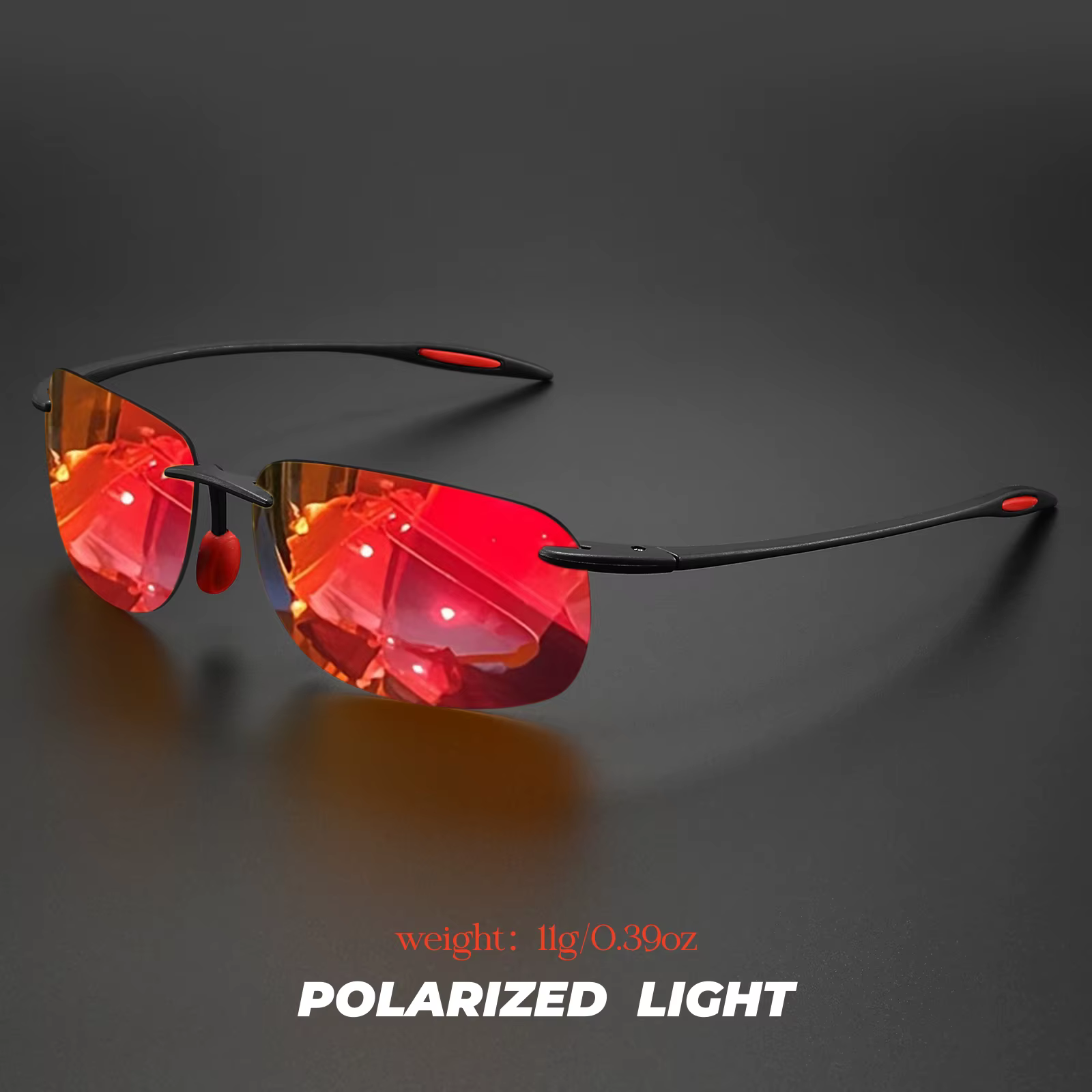 Lunettes de soleil polarisées sans cadre TR90 ultra légères 11 g – Coupe flexible et confortable, forme carrée pour la conduite, la pêche et l'extérieur