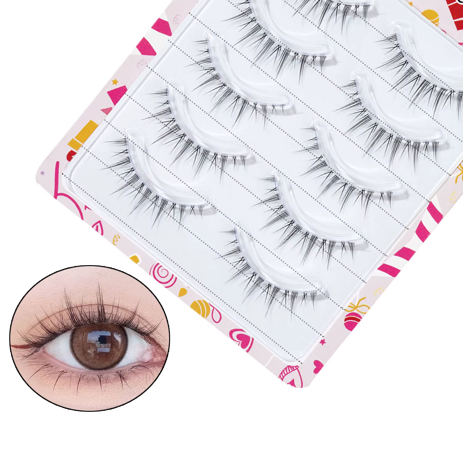 Yeux de bande dessinée 5 paires d'oeil élargi naturel mince petit démon Style Transparent Terrier faux cils