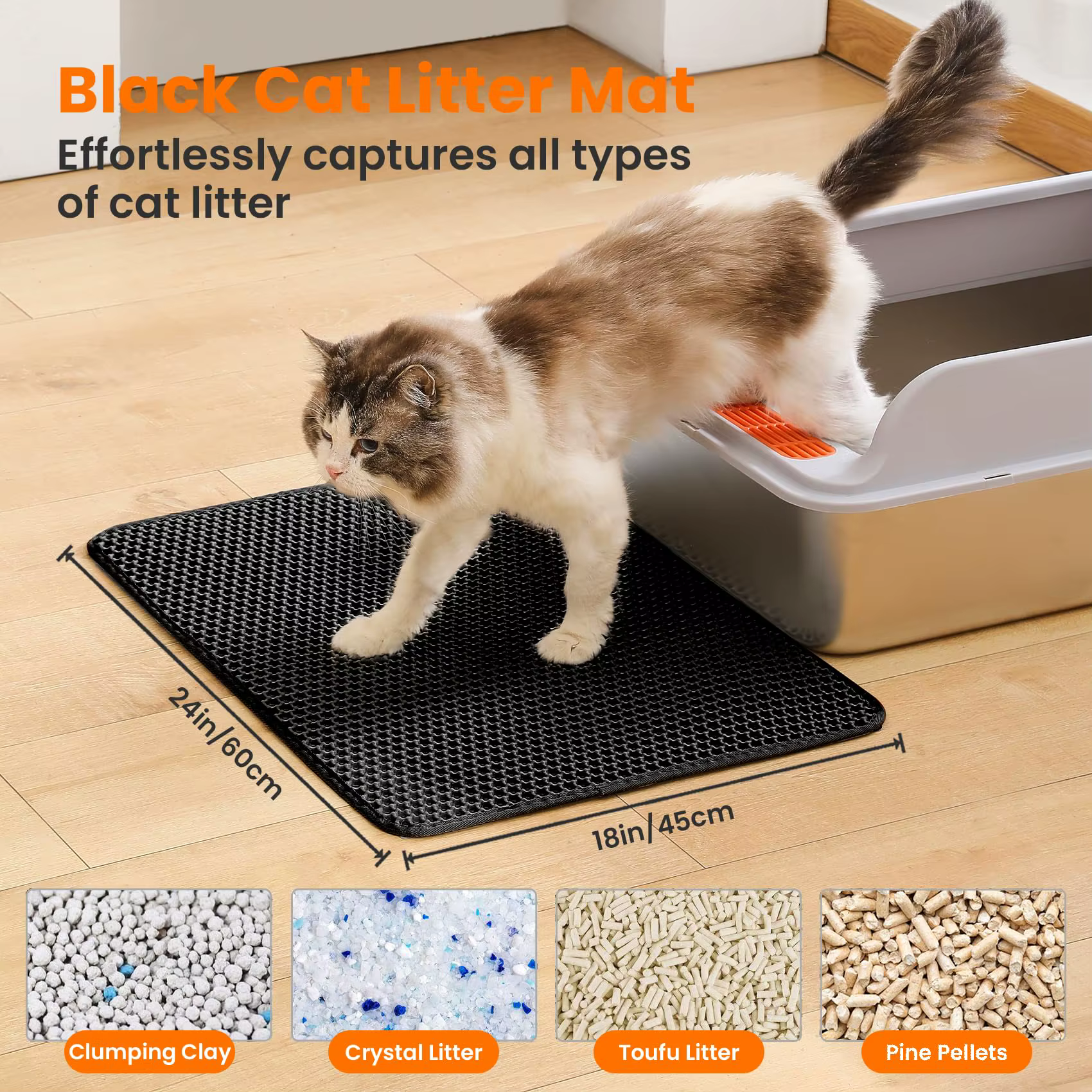 Tapis pour litière de chat, design à 2 couches, technologie de capture de sable de qualité supérieure, base imperméable, antidérapant, protection du sol pour animaux domestiques, pour chatons d'intéri