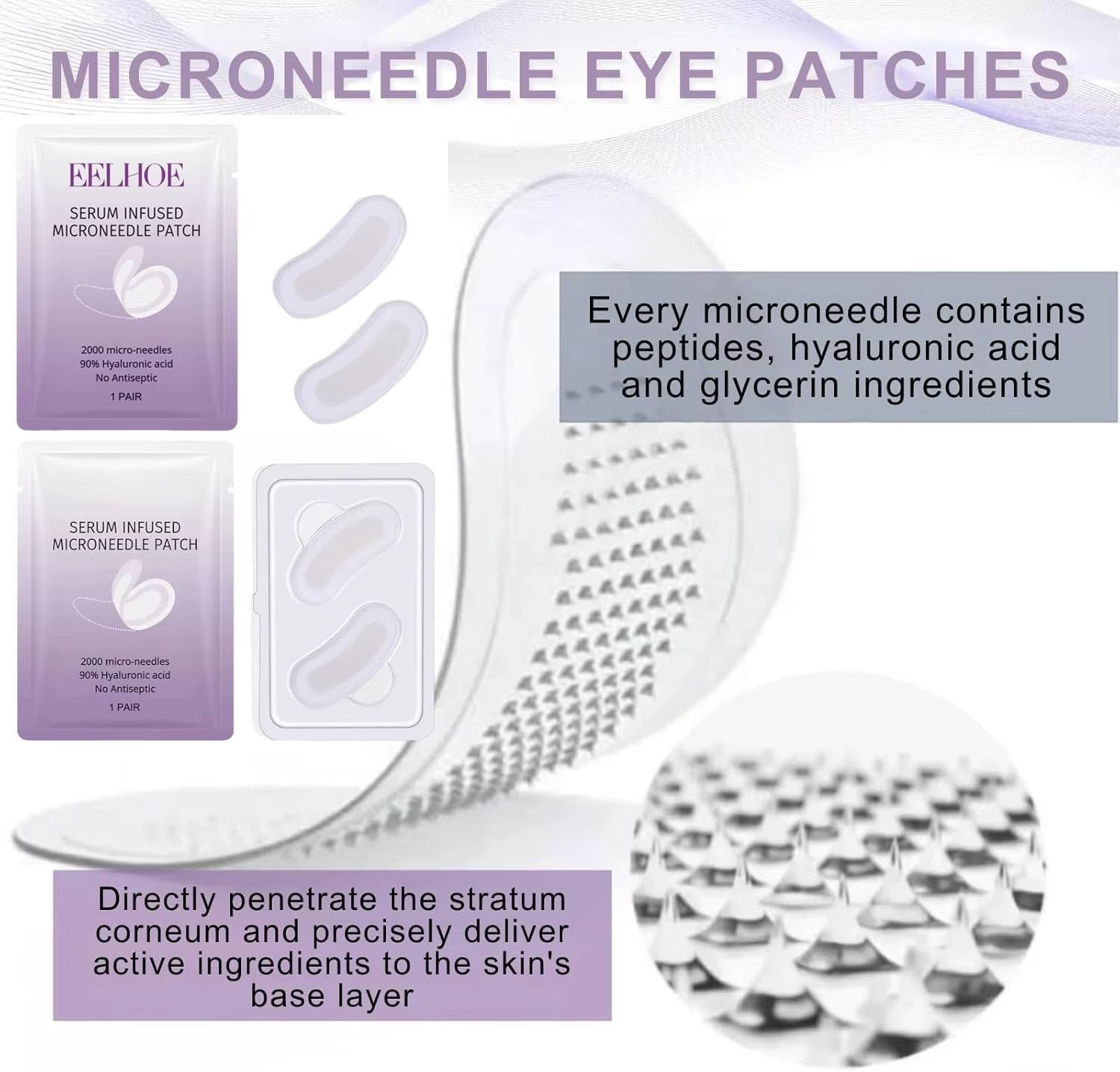 Patchs de peptides à micro-aiguilles éclaircissants anti-rides