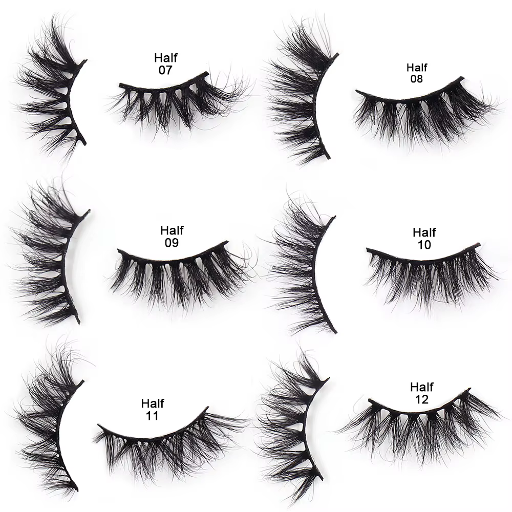 Maquillage Demi-cils Naturels Volumineux 3D en Vison avec Bande Transparente