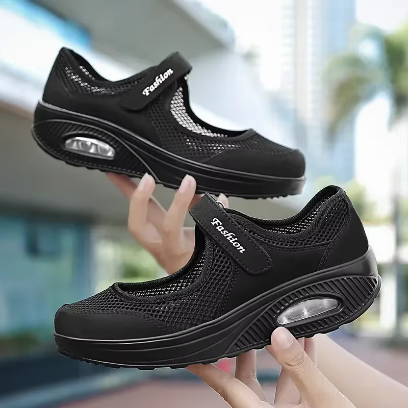 Chaussures à talons compensés en maille respirante pour femmes, chaussures décontractées, maille légère, sports de plein air, course à pied, baskets de créateur, mode 2024