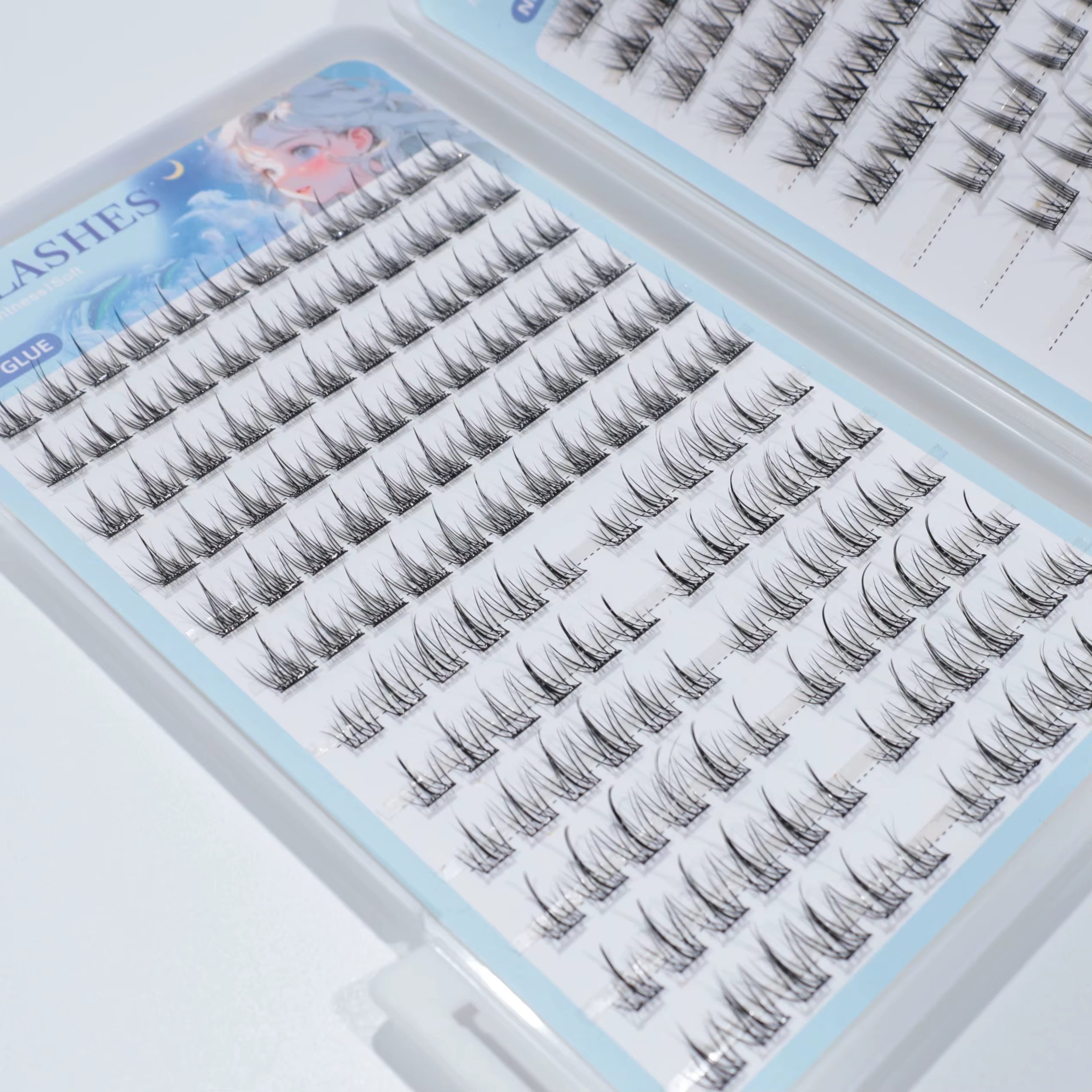 1 boîte de 4 faux cils autocollants - cils bouclés de longueur mixte C