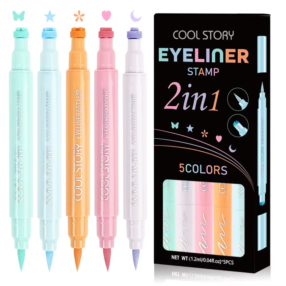 5 pièce/ensemble amour fleurs Eyeliner tampon stylo coloré rose bleu liquide