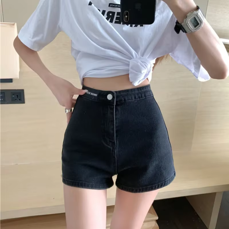 Shorts en jean taille basse coupe trapèze pour femme – Tendance été, jambe large, coupe ajustée, en mélange de coton, décontracté et stylé