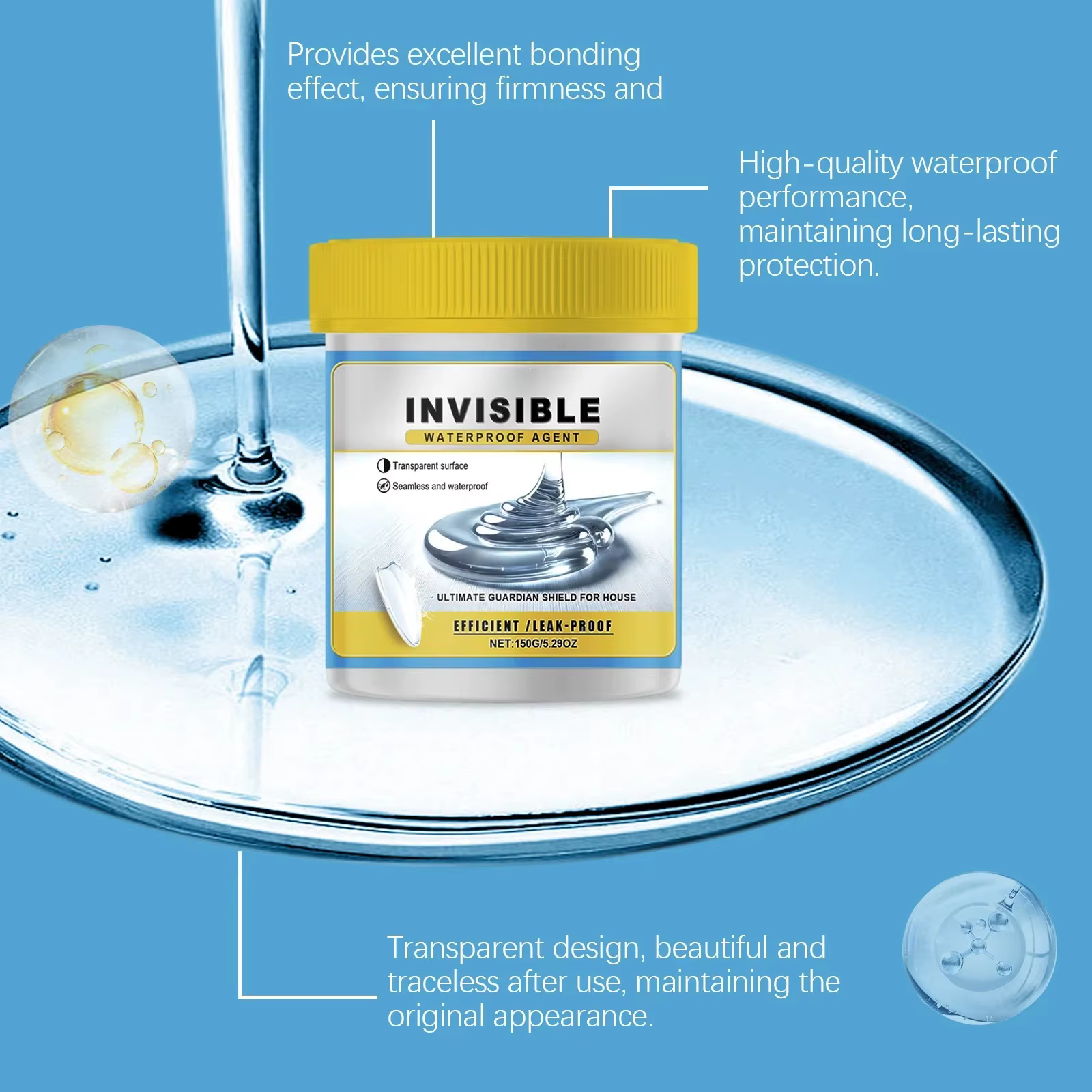 Scellant transparent imperméable utilisé pour la réparation des fuites de toiture, la réparation des carreaux de salle de bain, le bricolage, les murs en béton, séchage rapide, livré avec un pinceau