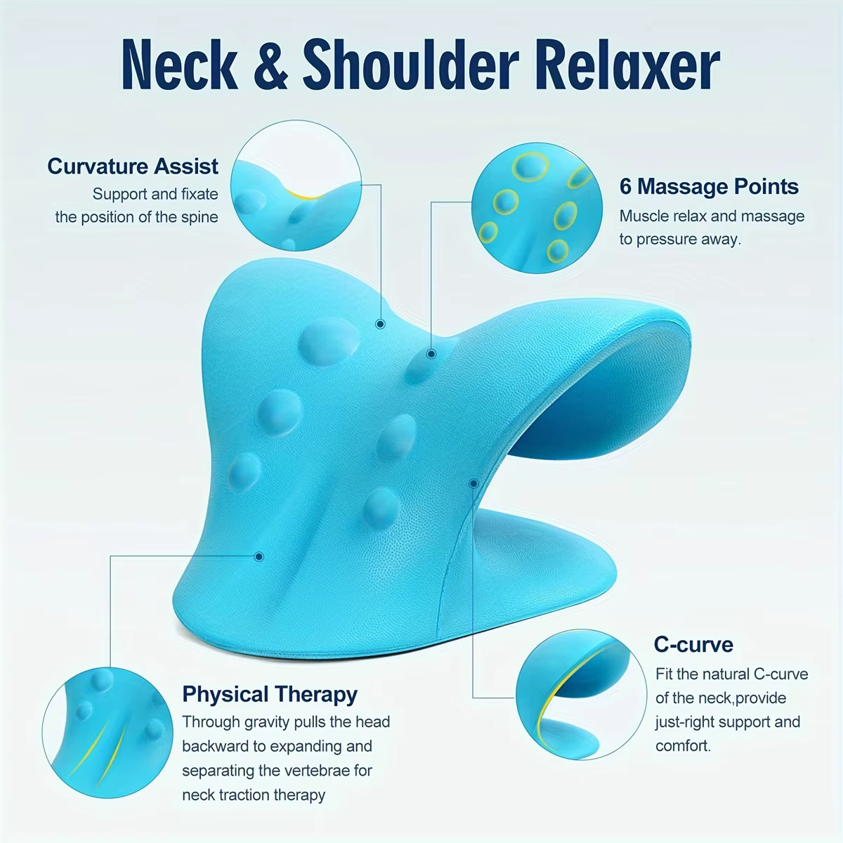 Oreiller relaxant pour le cou et les épaules en forme de C, dispositif de traction cervicale pour le soulagement de la douleur TMJ et l'alignement de la colonne cervicale, chiroprat