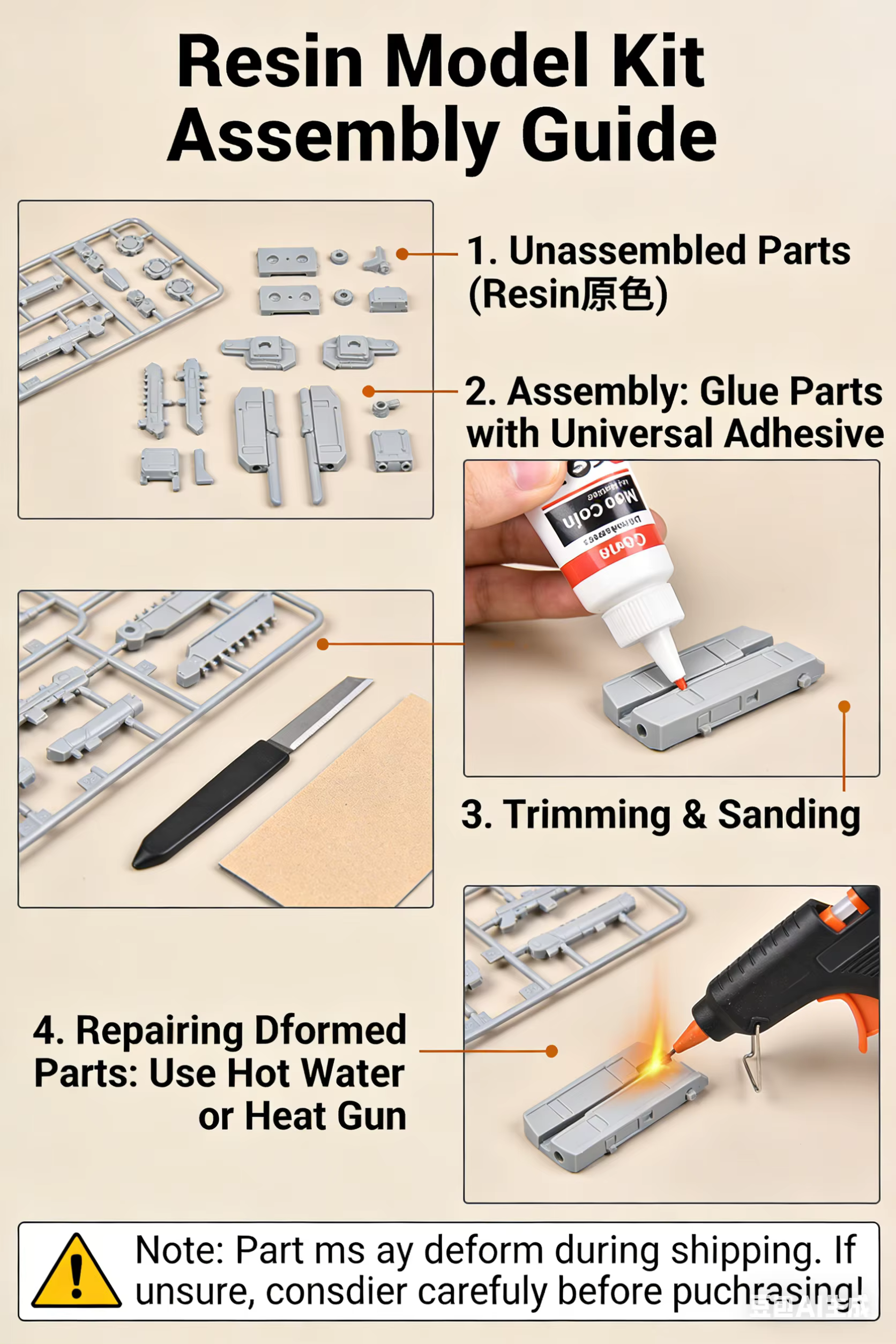 Comprend la base, le kit d'assemblage de modèle en résine, le kit de modèle en résine GK avec 4 numéros, non peint.