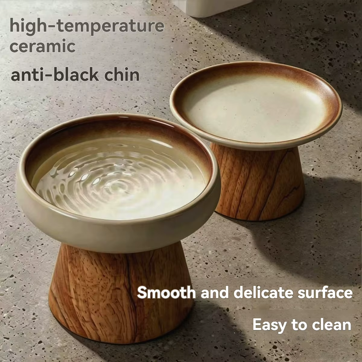 Bol surélevé en céramique pour chat avec base en bois massif, gamelle anti-choc pour protéger le cou, style rétro, pour l'intérieur