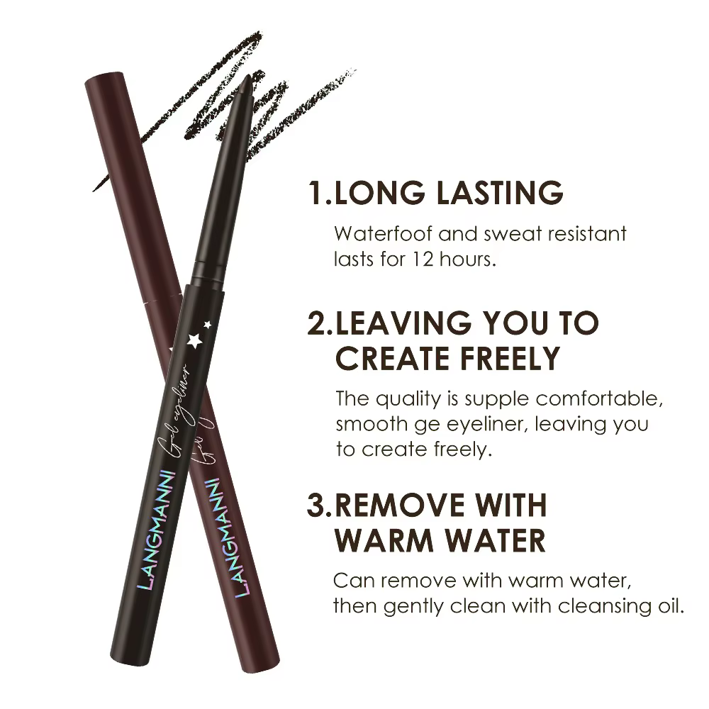 Crayon Eyeliner Gel à Application Facile Ultra-Lisse Imperméable Longue Tenue pour la Ligne des Yeux et des Cils