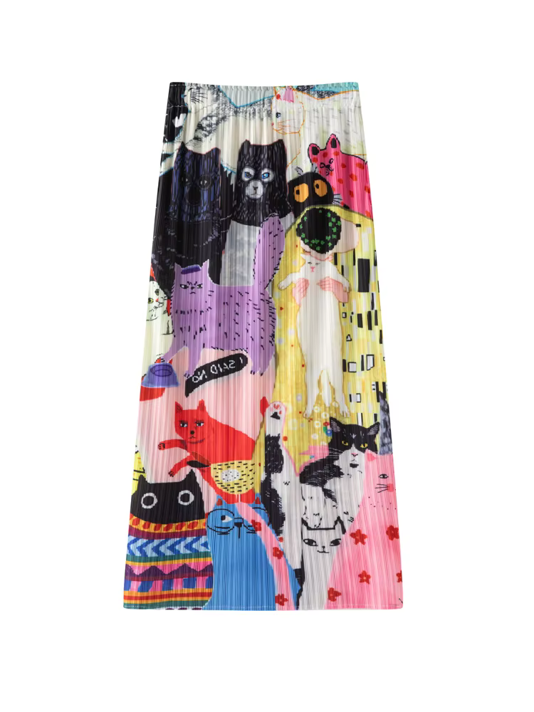 Jupe plissée style Miyake, design de niche, taille haute, imprimé dessin animé, amincissante, pour femme, été