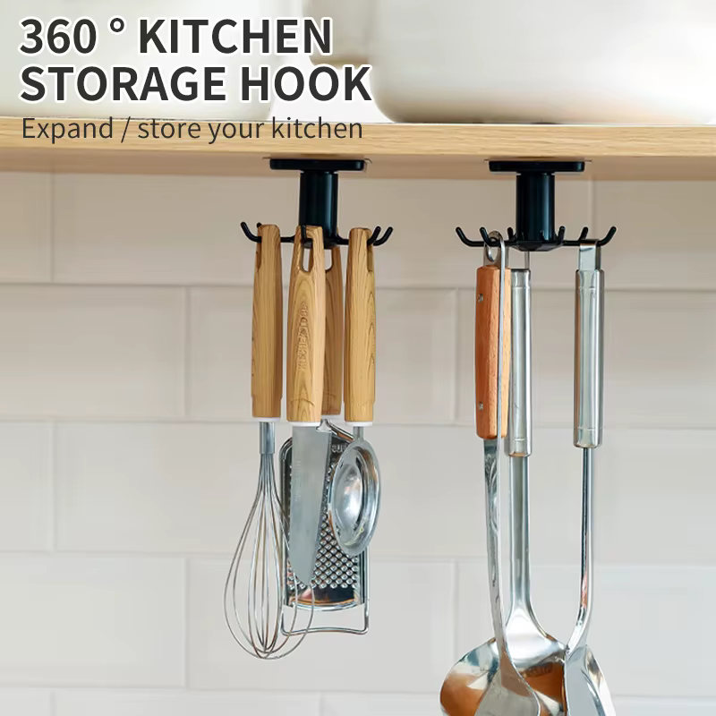 Crochets de cuisine Rotation Rack De Stockage Sans Poinçonnage Mural Ustensiles De Cuisine Fournitures Dieux Étagères Multifonctionnelles