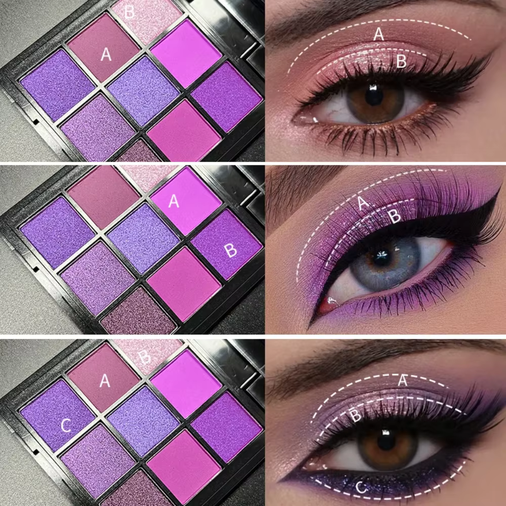 Palette de fards à paupières violets de 9 couleurs – Mat & Shimmer