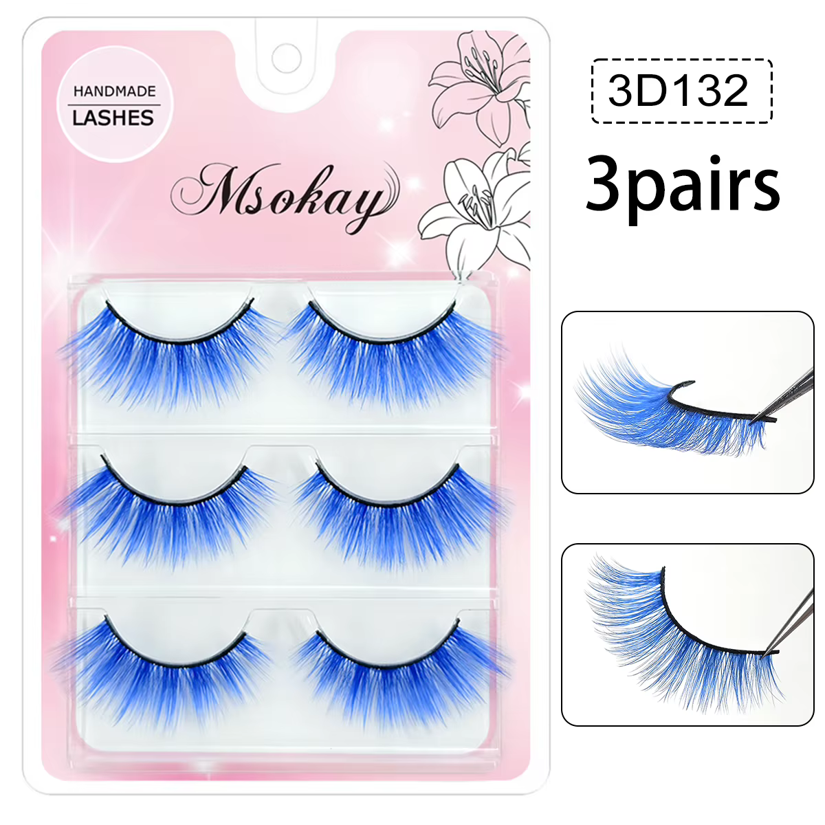 3 paires de faux cils arc-en-ciel