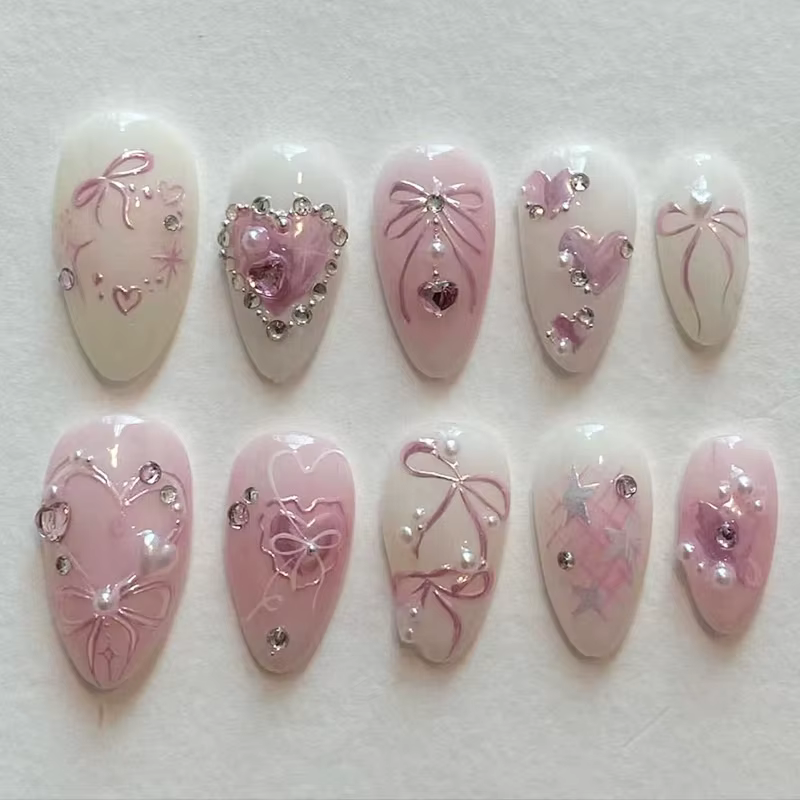 24 pièces/ensemble doux arc faux ongles presse sur ongles faux ongles Kit Art artificiel ongles doigt bricolage manucure pour femmes et filles