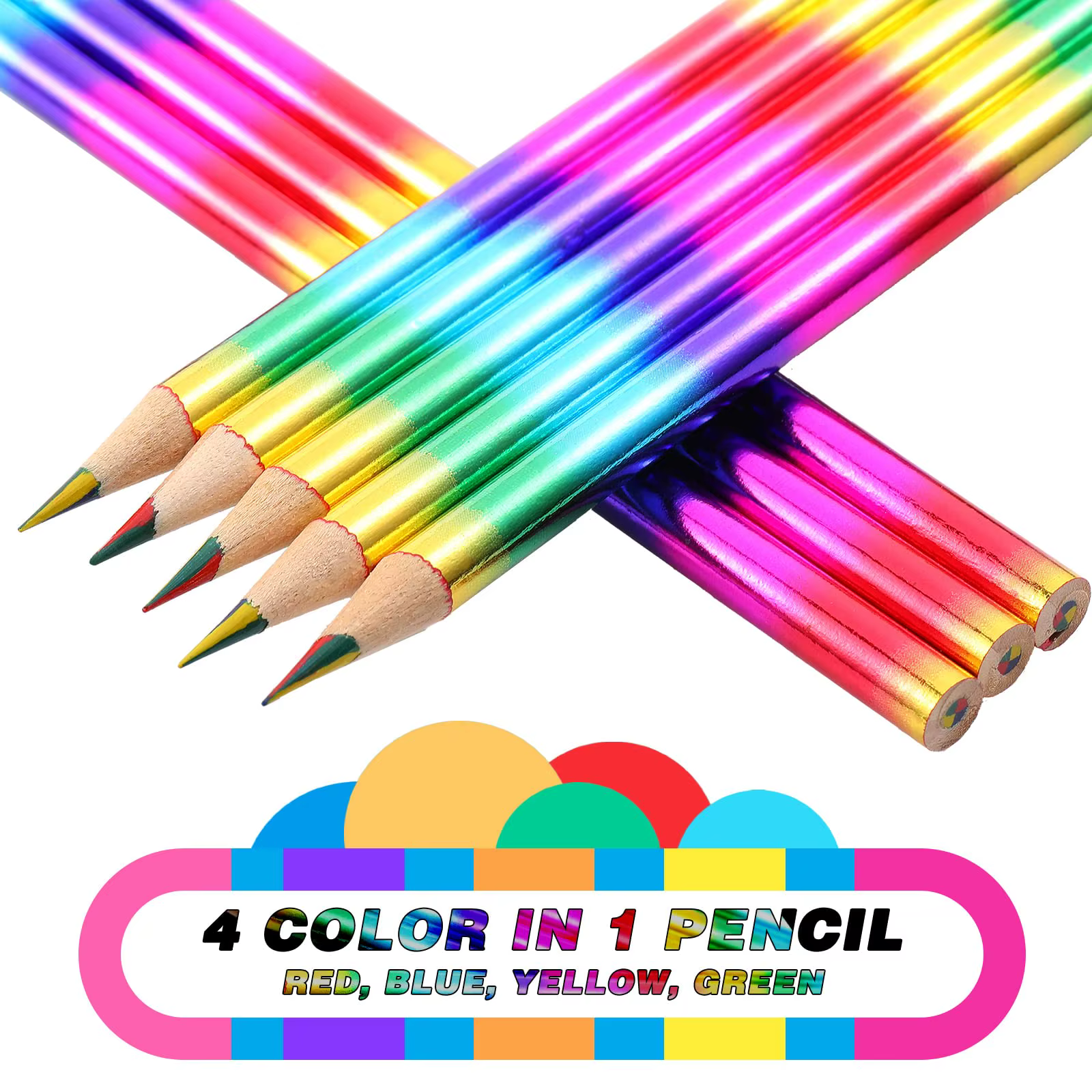 8/16 pièces arc-en-ciel 4 crayons de couleur en 1 crayons arc-en-ciel crayons de couleur en bois crayon multicolore pour enfants fournitures scolaires de bureau
