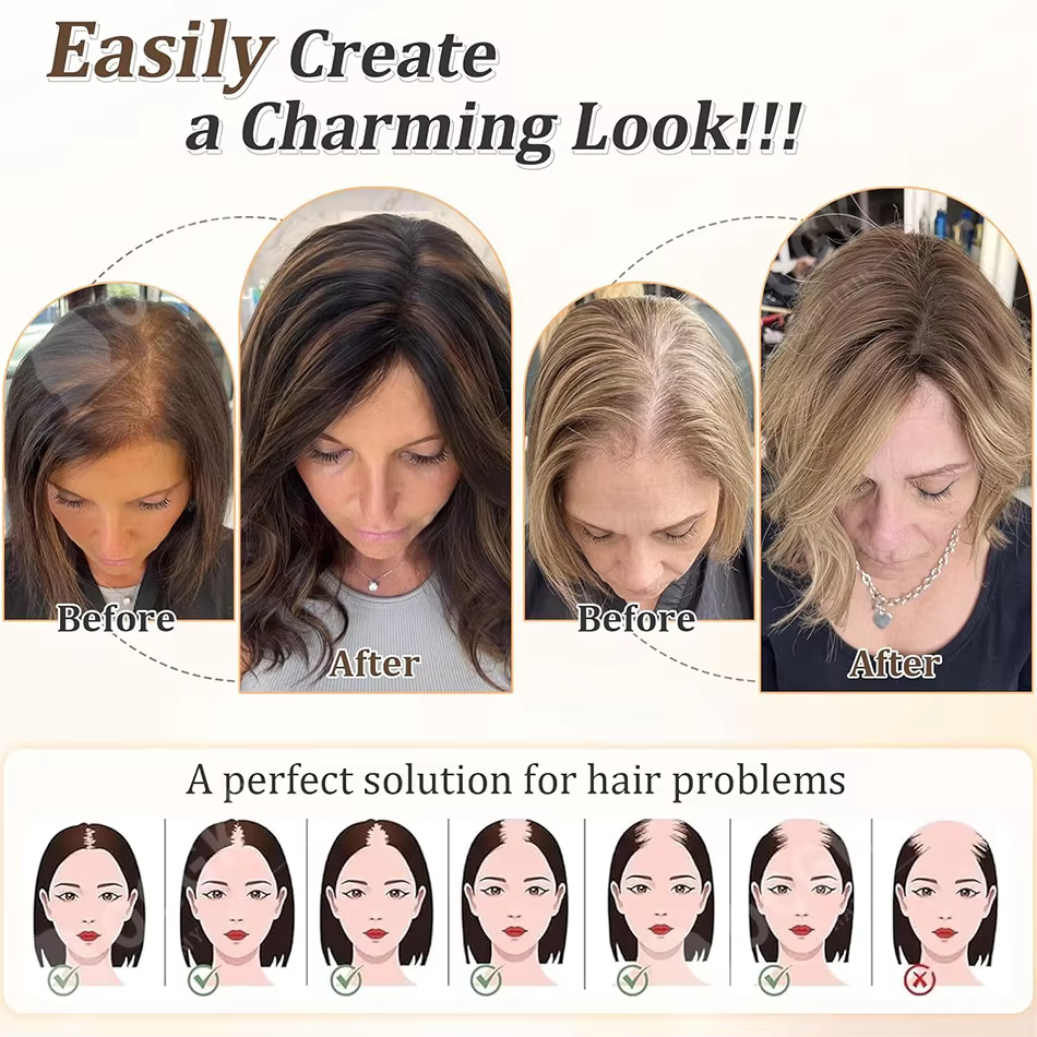 Topper capillaire pour femme 12 pouces, cheveux humains bouclés – Brun, ajoute du volume et de la pleine force aux cheveux clairsemés, pour usage quotidien