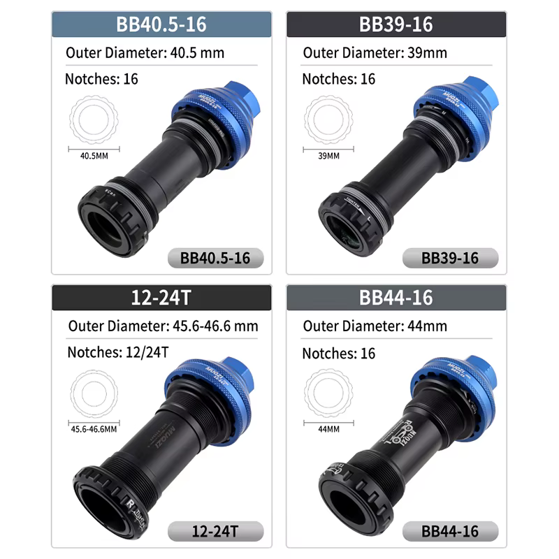 Outil d'installation et de démontage de boîtier de pédalier MUQZI 12/16 encoches, compatible avec les coupelles de pédalier de 39 mm/40,5 mm/44 mm/45,6-46,6 mm de diamètre extérieur