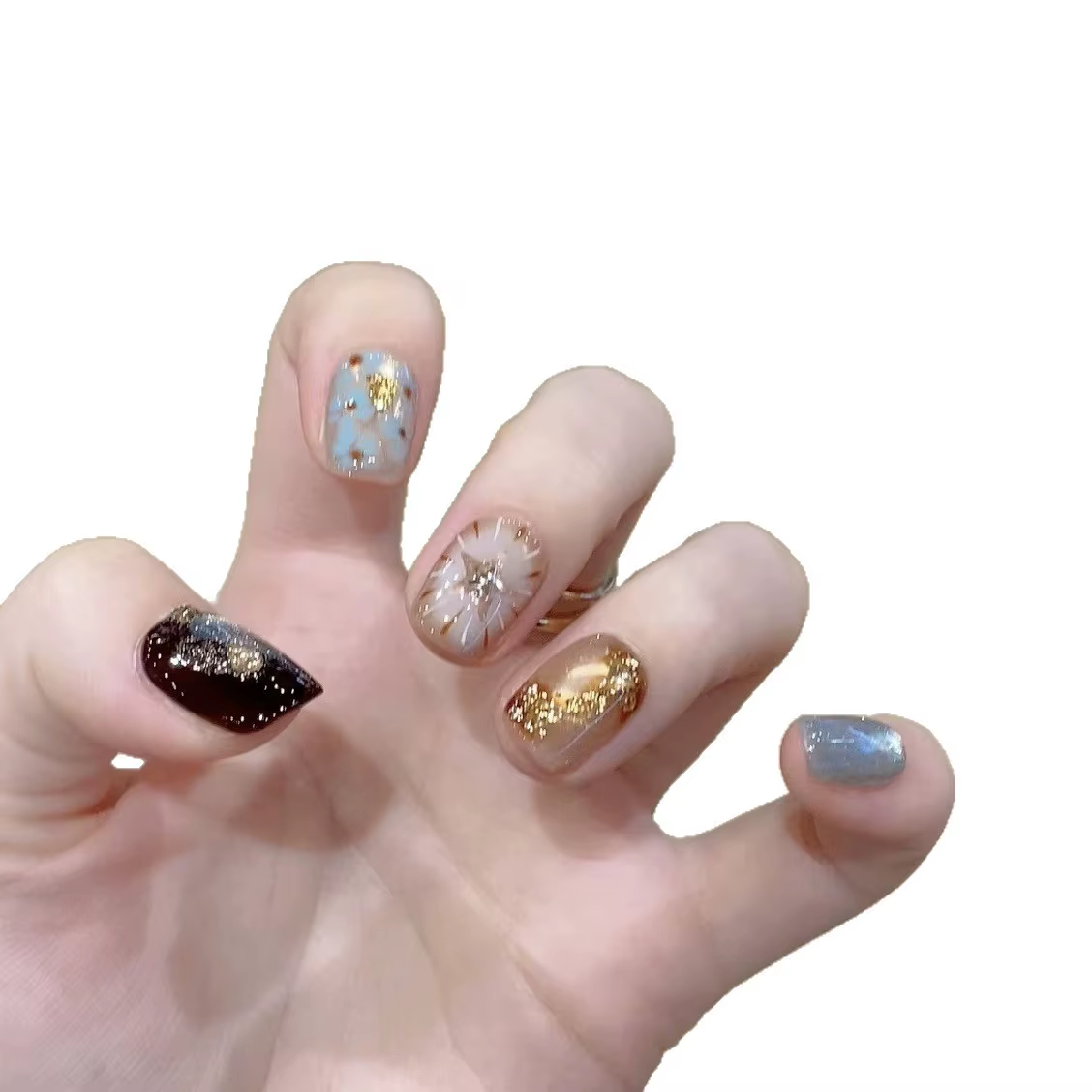 10 faux ongles faits à la main, mignons et colorés, effet yeux de chat scintillants, style court, nail art, ongles à pression