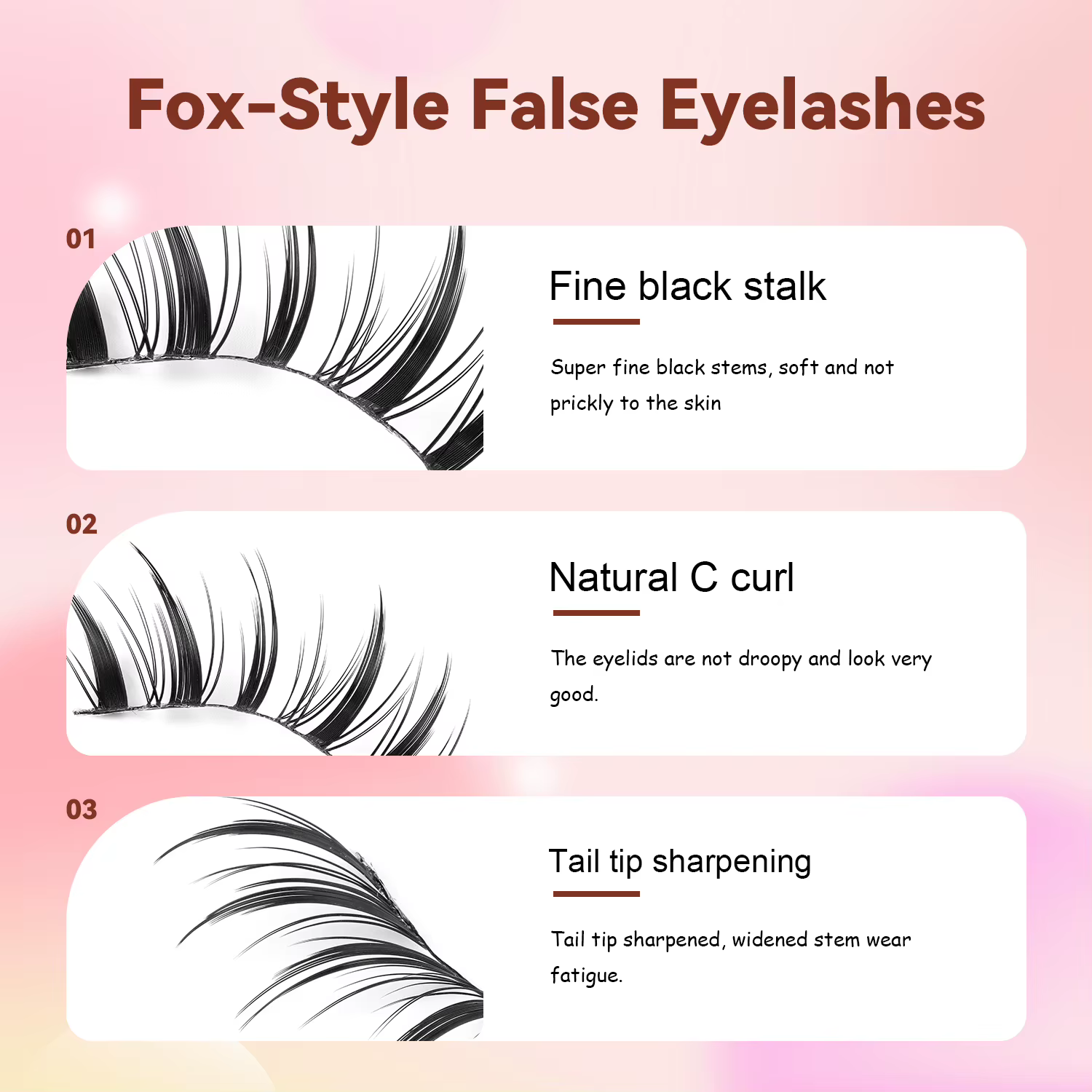 5 paires de faux cils inclinés en forme de renard
