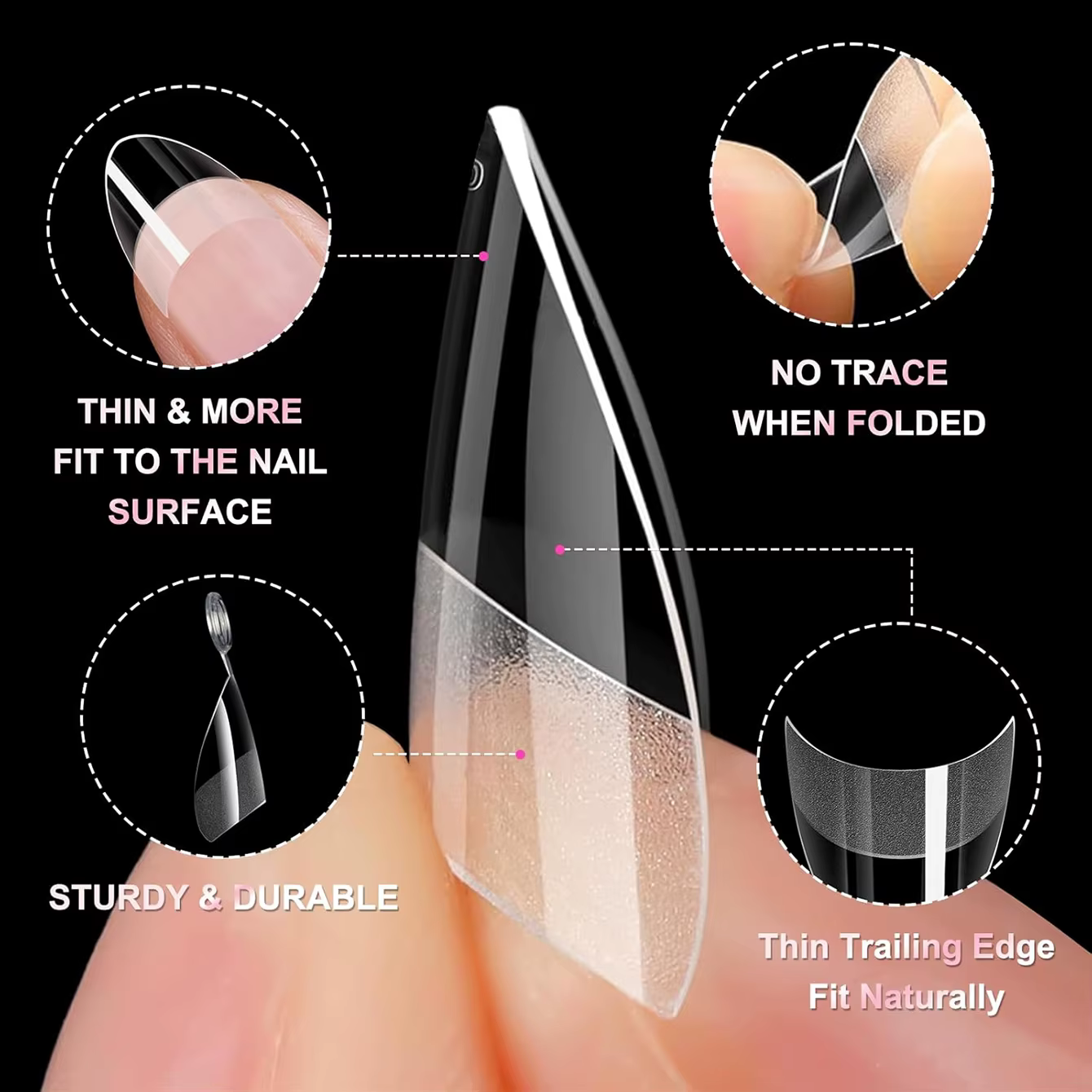 120 pièces- faux ongles transparents en amande courte semi-givrée, ensemble d'art d'ongle blanchissant avec faux ongles amovibles pour les festivals, les fêtes, les données