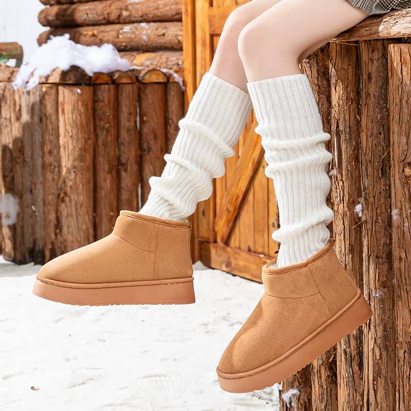 Faux daim fond épais bottes de neige femmes 2025 tendance chaud épaissir peluche coton chaussures femme sans lacet antidérapant hiver bottines