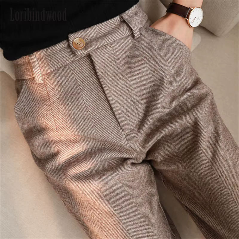 Pantalon sarouel en laine pour femme, pantalon crayon, 2023