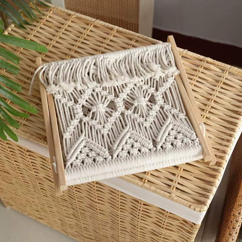Étagère lecture Flexible avec cadre en bois, avec cordon en coton torsadé, idéale pour les publications terrasse, 37JD