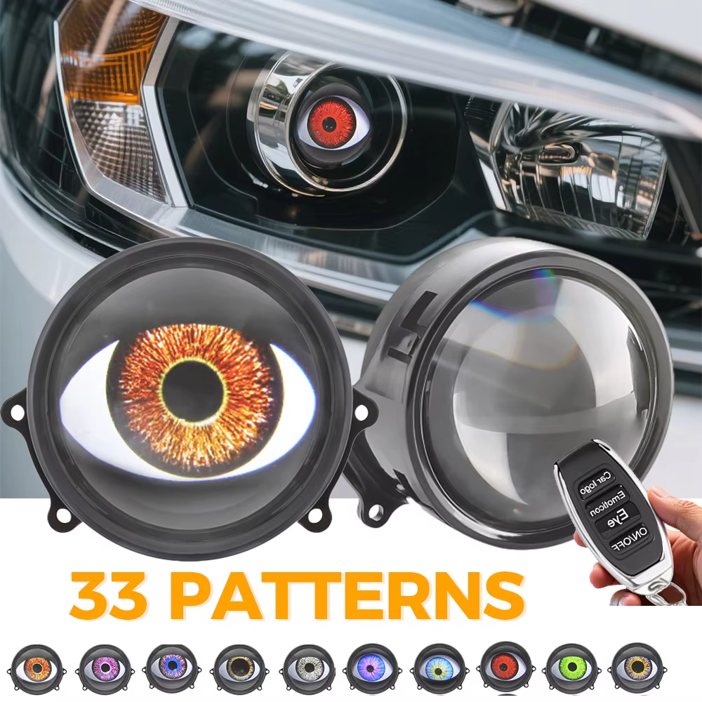 Yeux de démon dynamiques pour projecteurs de phares, lentilles de 3 pouces, yeux de démon pour feux antibrouillard, 33 motifs DRL pour accessoires de moto, SUV et voiture