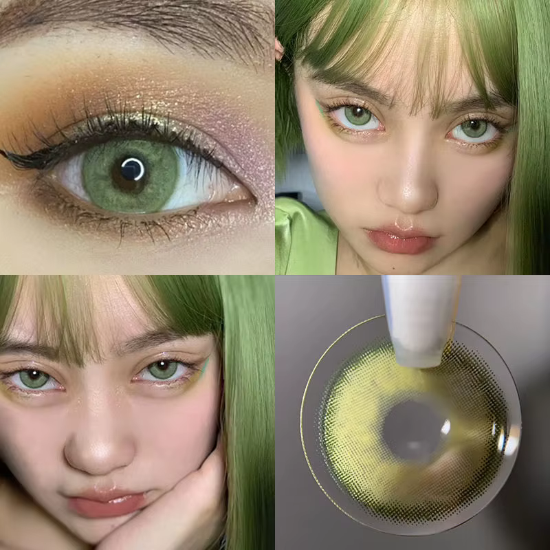 Lentilles de contact vertes pour les yeux beauté élève myopie puissance: -1 à -8 dioptries