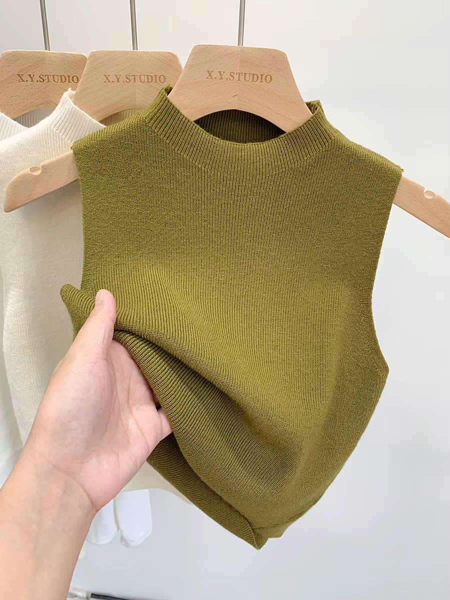 Femmes tricoté débardeur été automne mince pull court sans manches solide printemps automne chandails pulls 2026