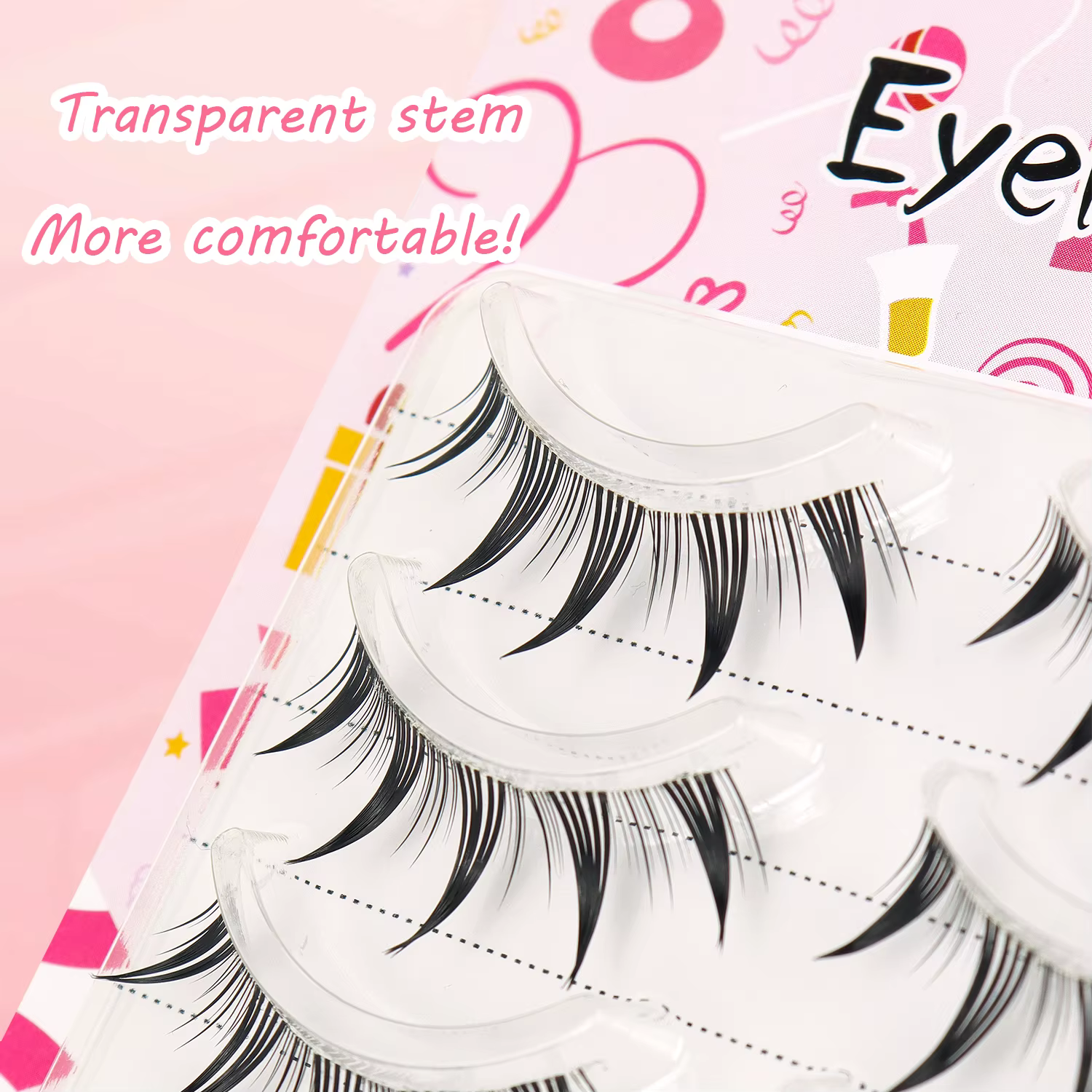 5 paires de faux cils petit démon avec tiges transparentes et pointes pointues