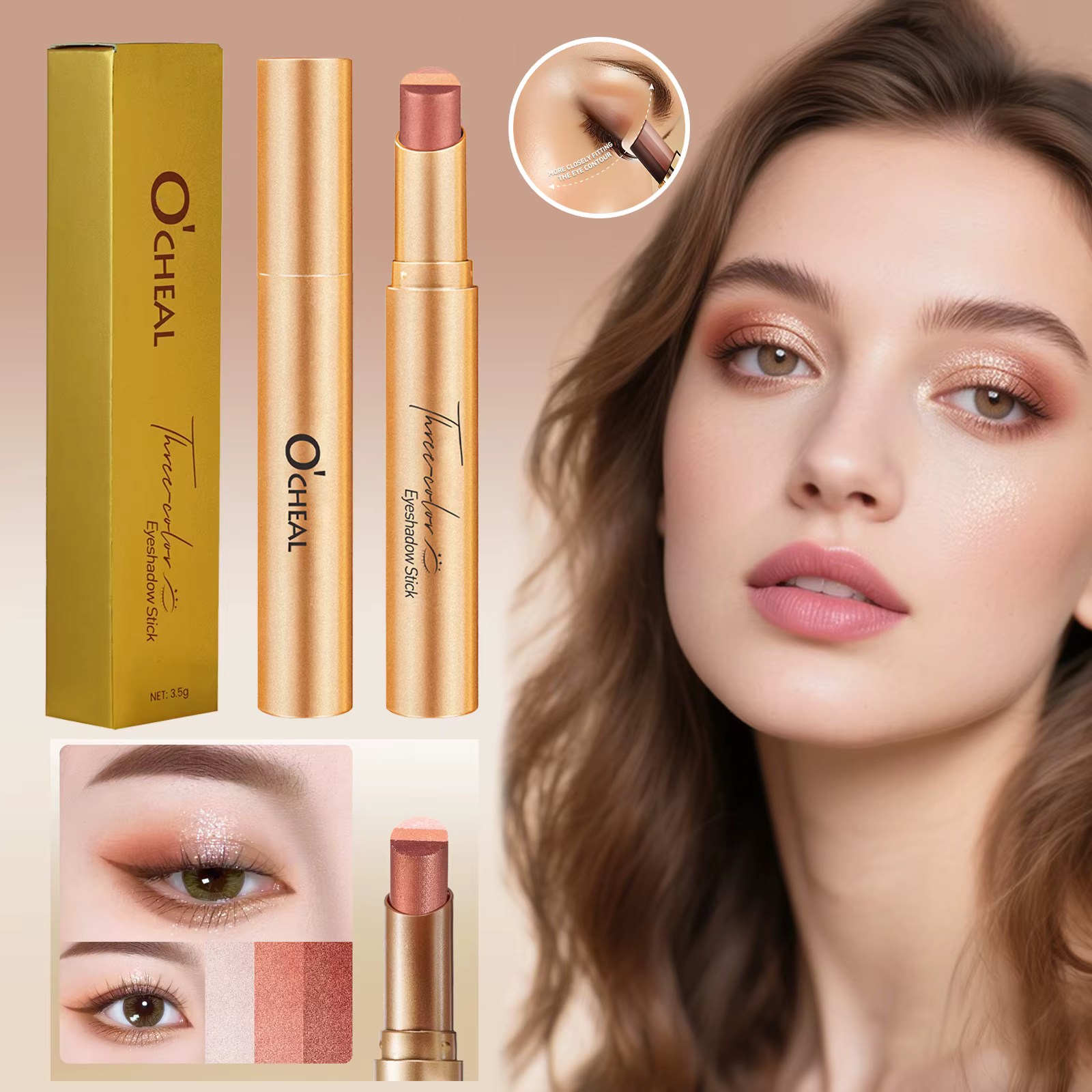 O'CHEAL trois couleurs ombre à paupières bâton dégradé délicat brillant imperméable paillettes