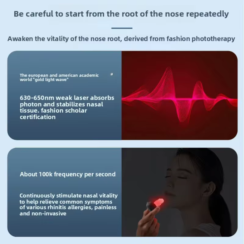 Appareil de thérapie nasale à lumière rouge sans fil, outil de soulagement de la rhinite, massage nasal à impulsions basse fréquence pour améliorer la ventilation nasale