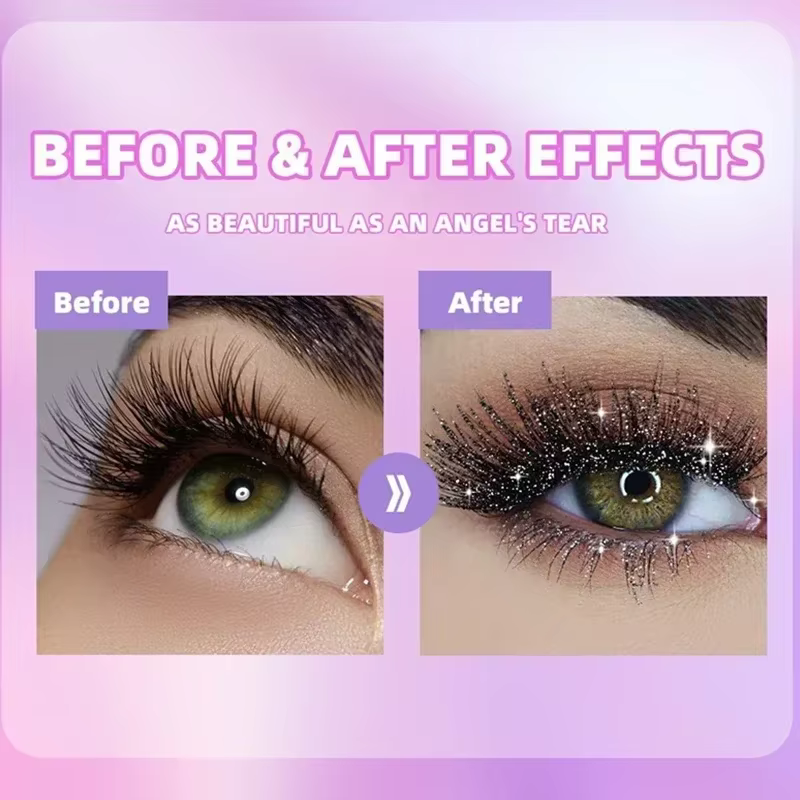 Mascara à paillettes diamant argent or violet galaxie