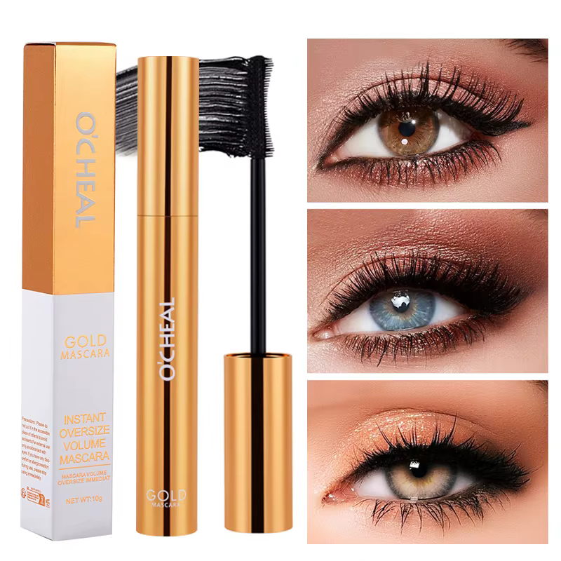 Mascara O'CHEAL Gold Mascara Noir 3D Soie Épaisse Bouclée Allongeant les Cils Séchage Rapide Difficile à Baver Longue Durée Imperméable