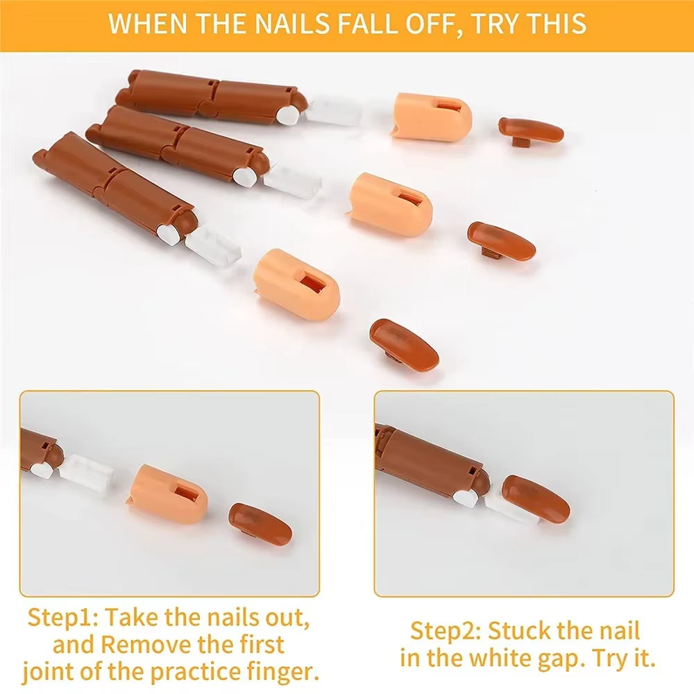 Doigt d'entraînement pour nail art avec 100 faux ongles, doigts humains réglables, équipement et outils de formation NA020