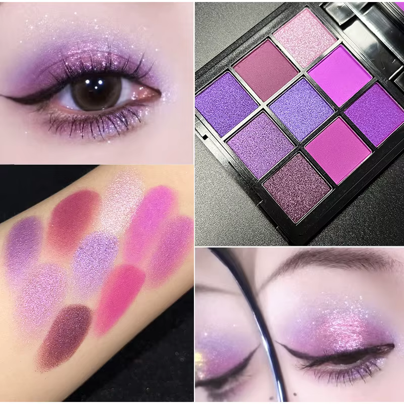 Palette de fards à paupières violet Ube 9 couleurs – finition mate et scintillante
